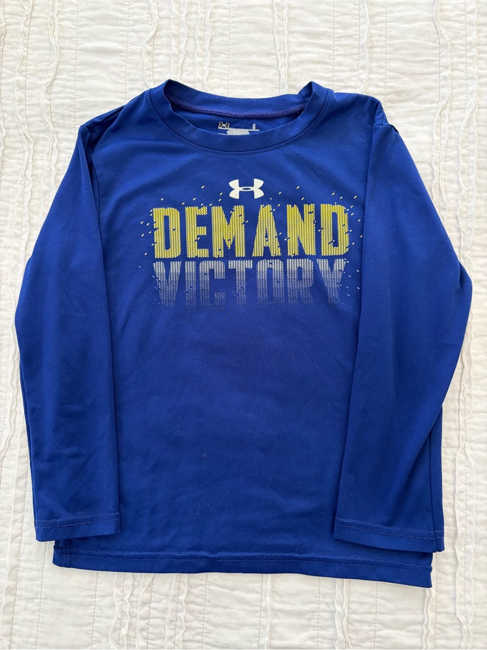 Under Armour Royal Blue Long Sleeve Tee with Yellow 'Demand Victory' Graphic